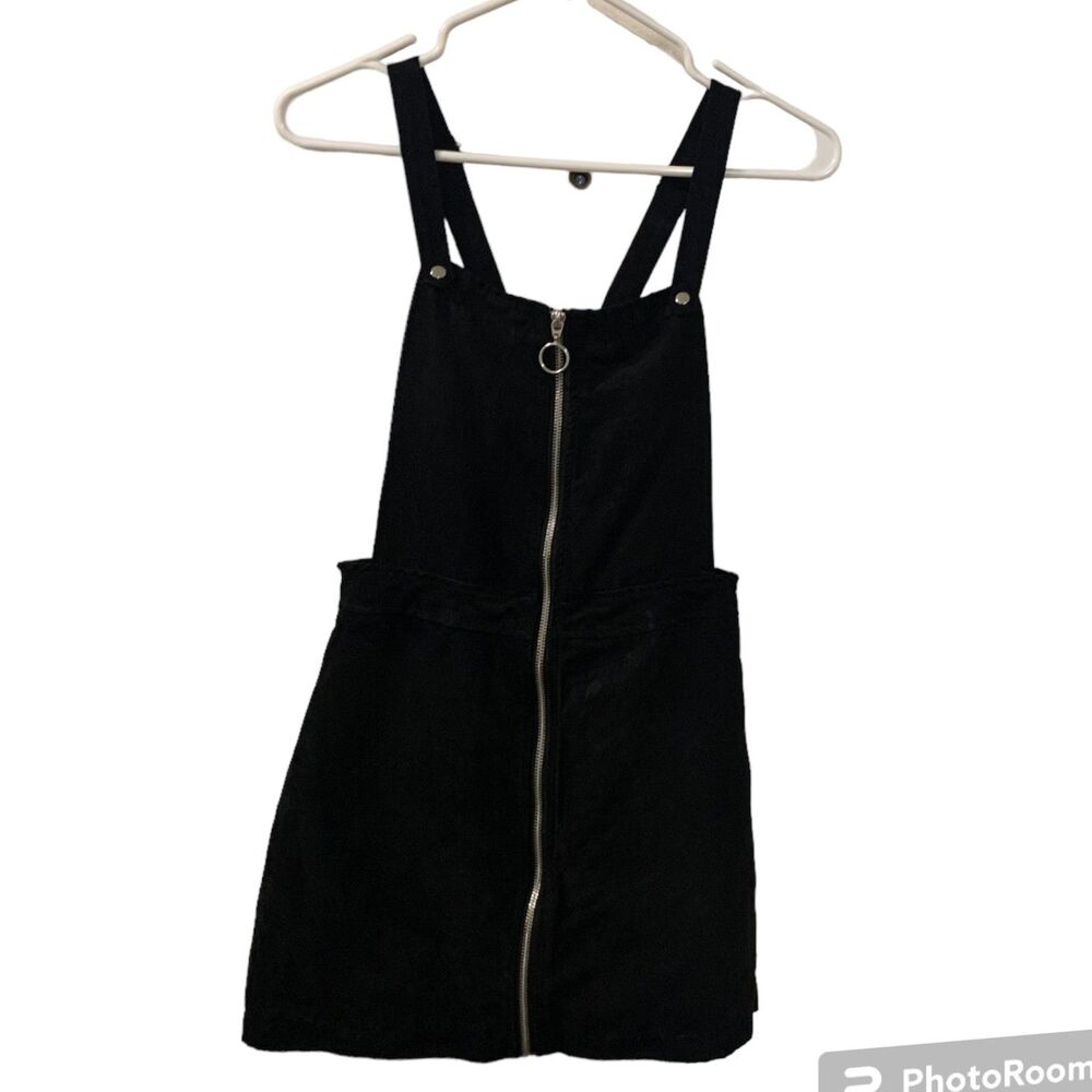 H&M Divided Womens Black Velvet Zip Pinafore Overall Mini Dress Size 4